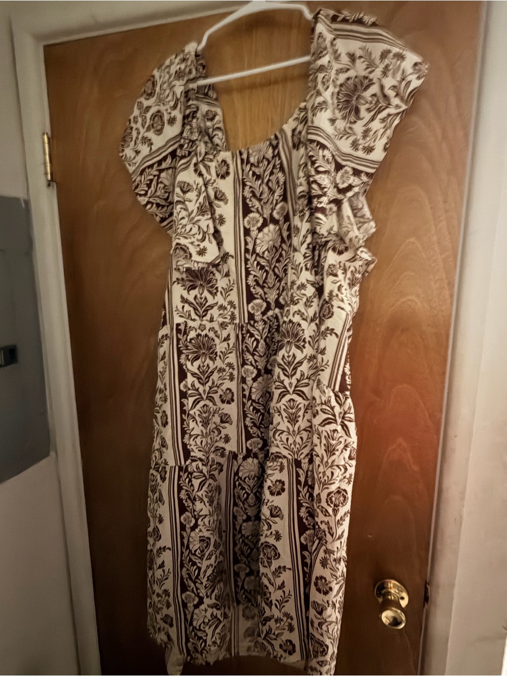 Terra & Sky Cream Dress with Brown Floral Print and Ruffle Sleeves